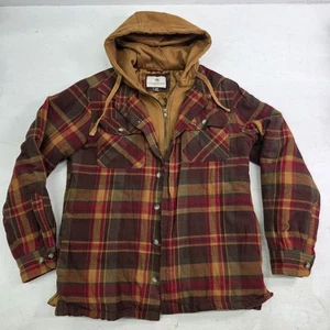 Legendary Whitetails Men's Hooded Lined Flannel Shacket Brown Red Plaid Sz M EUC - Picture 1 of 9
