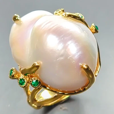 Anillo de perlas barrocas naturales hechas a mano de plata de ley 925 tamaño 7,5/R441678 Foto 1 de 4