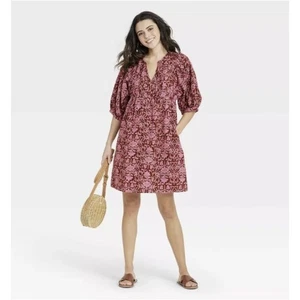 Vestido mediano Universal Thread para mujer manga abullonada codo rosa floral - Imagen 1 de 8