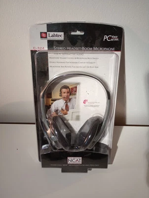 Vintage Labtec C-324 Grey and Black Wired Headphones w/ Microphone Noise Cancel - Image 1 of 3