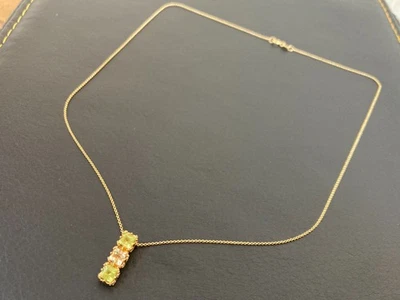 18K Solid Gold Peridot Oval Link Chain Necklace 17 Inches - Image 1 of 4