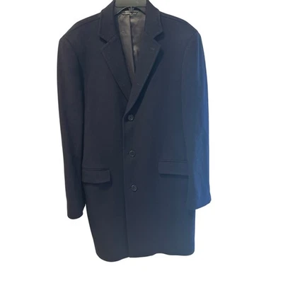 Men’s Saks Fifth Ave Navy Wool Italian Overcoat. Size 40R - Image 1 of 4