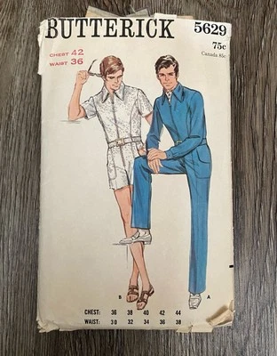80s Mens One Piece Jumpsuit Size 42 Butterick 5629 - Image 1 of 4