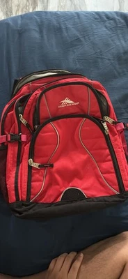 Mochila High Sierra acolchada roja sistema de correa de suspensión senderismo camping Foto 1 de 3