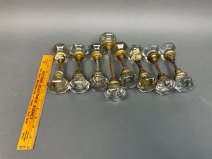 Vintage Lot 8 Pairs Glass Door Knobs w/ Adjustable Joining Bar 16 Door Knobs 6pt - Picture 1 of 17