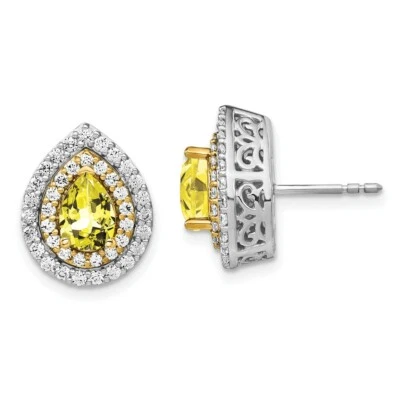 14K Two-tone Gold Lab-Created Diamond & Created Yellow Sapphire Earrings - Image 1 of 3