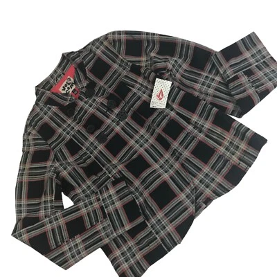 Volcom Jacket Women's Jrs Plaid Fab Black Red 100% Cotton Size S - Image 1 of 4