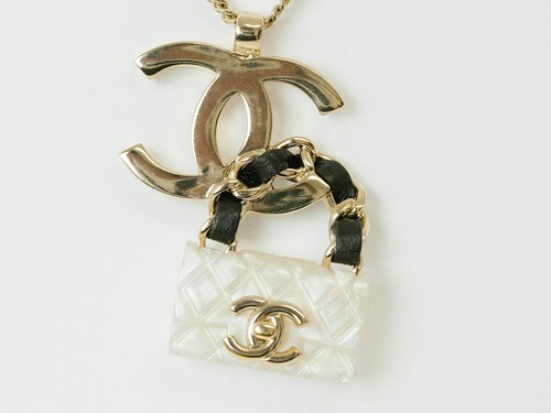 Chanel Coco Borsa Ciondolo Ciondolo Collana Oro Catena Bianca 60 cm Donna
