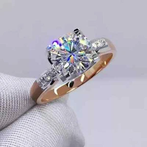 1.70Ct Round Cut Real Moissanite Solitaire Engagement Ring 14K Rose Gold Plated - Picture 1 of 8