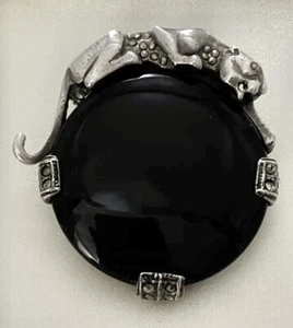 Vintage Art deco Large Sterling Silver Marcasite Black Onyx Panther Brooch - Picture 1 of 4