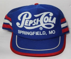 1980s VINTAGE PEPSI COLA 3 SIDE STRIPES SNAPBACK TRUCKER HAT CAP MADE IN THE USA - Picture 1 of 24