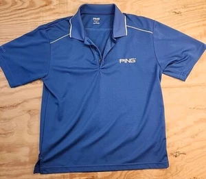 Ping Logo Blue polyester Golf Polo Shirt Mens Medium Lightweight - Picture 1 of 9