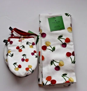 Kate Spade New Colorful Cherries Kitchen Towels And Mini Mitts Set NWT - Picture 1 of 5