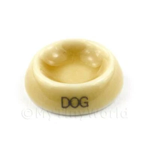 Dolls House Miniature Beige Handmade Ceramic Dog Bowl - Picture 1 of 1