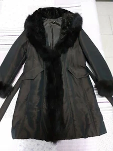 CAPPOTTO DONNA CON COLLO DI PELLICCIA MIS XL COLORE MARRONE CINTURA IN VITA - Foto 1 di 5