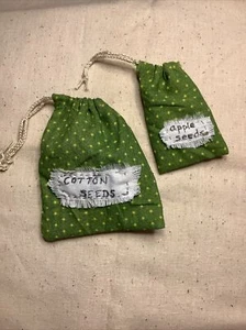 2 Prim Ditty Seed Bags Poison Green 1800’s Fabric Handmade Folk Art - Picture 1 of 4