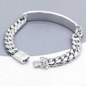 925 Sterling Silber Miami Cuban ID Armband 10 mm Kubanische Gliederkette Stabarmband - Bild 1 von 5