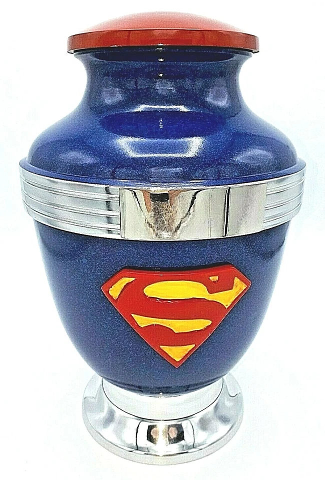 Brass Adult Cremation / Memorial Urn for Ashes - Superman Design  - Image 1 of 2