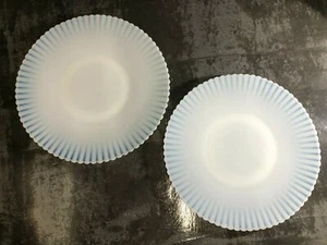 Pair of Rare Vintage Scalloped Milk Glass Dinner Plates - 11” Round - Picture 1 of 3