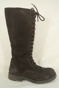 Bed Stu Womens 7.5 Brown Suede Lace Up Moto Combat Knee High Boots Shoes
