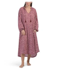 NWT Petite Plume Garbo Peruvian Pima Cotton Knit Nightgown Paisley Bordeaux M - Picture 1 of 3