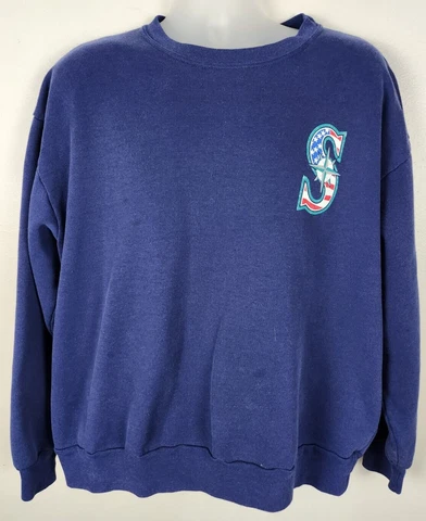 Men's XL Vintage Seattle Mariners Majestic American Flag Blue Sweatshirt Cover