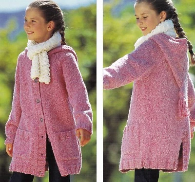 GIRLS~JACKET~HOOD WITH TASSELS~POCKET~CHUNKY~ KNITTING PATTERN SIZE 22-30" (S26) - Image 1 of 2
