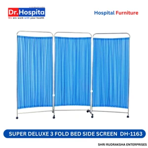 Stainless Steel White & Light Blue DH-1163 Super Deluxe 3 Fold Bed Side Screen - Picture 1 of 3