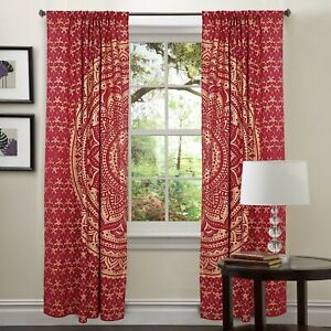 Indian Mandala Door Curtain Red Gold Printed Bedroom Window Arched Door Valances