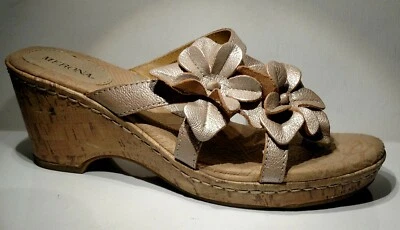 MERONA Sz8 champagne rose metallic leather 3.5inch heel sandals - Image 1 of 4