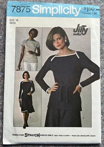 70's Simplicity Pattern 7875 Jiffy Knits - Skirt and Pullover - sz 16 - UNCUT - Afbeelding 1 van 4