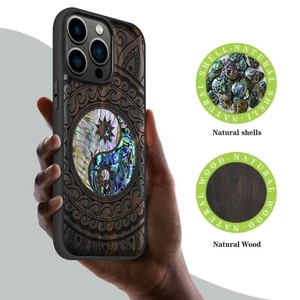Hand Intarsien Holz Hüllen für iPhone 12 13 14 15 Pro Max Plus MagSafe Cover Paisley - Bild 1 von 13
