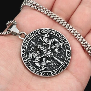 Vintage Double Dragon Mens Pendant Viking Stainless Steel Pendant Necklace - Picture 1 of 4