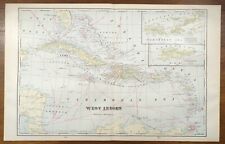 Vintage 1903 WEST INDIES Map 22"x14" ~ Old Antique Original CUBA VIRGIN ISLANDS