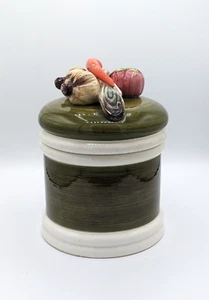 Bote de cosecha de jardín con tapa verde pintado a mano cebolla pimienta vintage 9" - Imagen 1 de 10