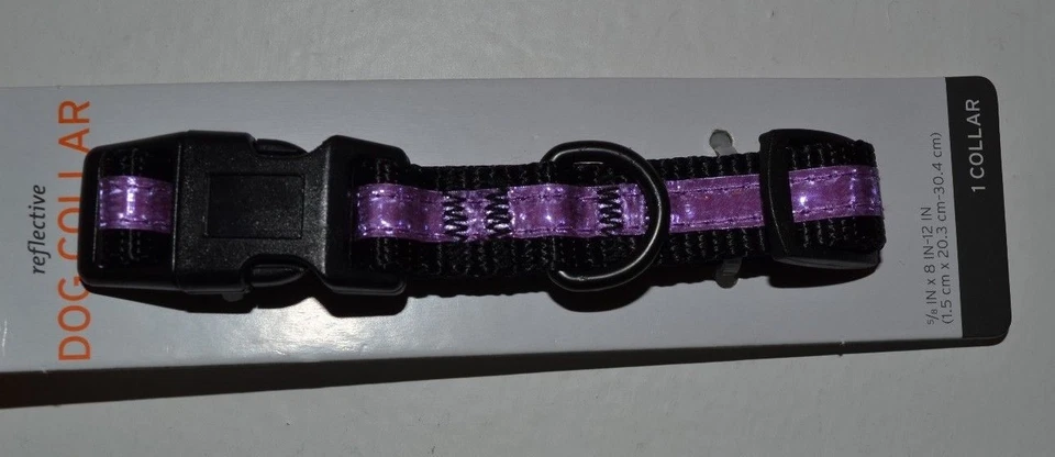Reflective Purple Nylon Dog Collar Size Small 5/8" thick Adjustable 8" to 12" - Image 1 of 1
