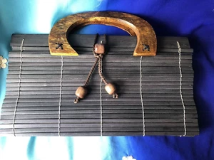 Black Bamboo Wood Handbag Slatted Style - Picture 1 of 4
