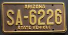 ARIZONA STATE VEHICLE  license plate   1986   SA-6226