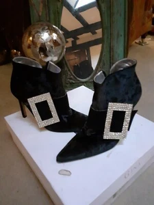 GINA SHOES SIZE 4 1/2 Black Velvet Leather ANKLE BOOTS with BUCKLE - Picture 1 of 7