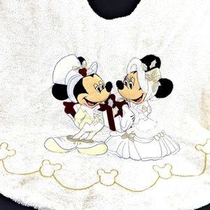 VTG Disney Parks Victorian Mickey Minnie Mouse Winter White Velvet Tree Skirt - Picture 1 of 4