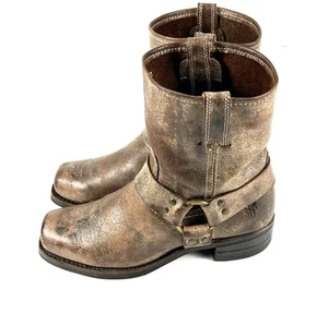 Frye Engineer Boots Brown Leather Men 9 M Buckle Rubber USA - Picture 1 of 16