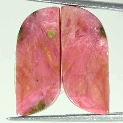 19.30Cts Natural Rhodonite Cushion Pair Loose Gemstone Earring Making 09x21x3mm - Image 1 of 4