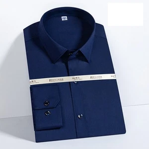 Men's Dress Shirts Long Sleeves Formal No Iron Elastic Bamboo Casual Shirt Tops - Picture 1 of 20