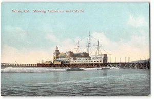 VENICE, CA Auditorium & Cabrillo Los Angeles 1910s Vintage Postcard - Imagen 1 de 2