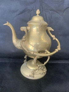 Vintage Antique Brass Teapot Kettle With Warmer Burner - Picture 1 of 12