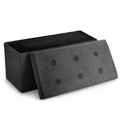 SORBUS Storage Ottoman Bench Collapsible/Folding Chest Cover Faux Suede Black - Image 1 of 4