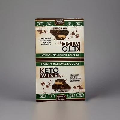 Keto Wise Fat Bombs Peanut Caramel Nougat | 16 Pacotes Low Carb | Expira em 05/2026 - Imagem 1 de 4