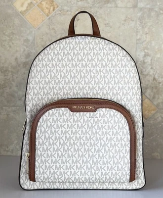 Mochila Michael Kors Jaycee Grande Bolsillo con Cremallera MK Vainilla/Marrón Foto 1 de 4