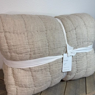 POTTERY BARN CLOUD HANDCRAFTED COTTON/LINEN QUILT, FULL/QUEEN ~ FLAX - Image 1 of 4