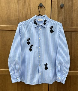 Red Valentino Striped Button Up Shirt With Black Flowers - Picture 1 of 10